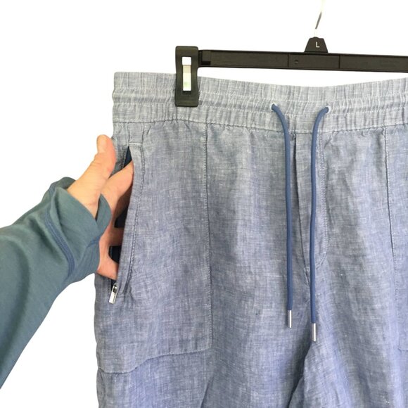 Athleta Retreat Linen Joggers Blue Women’s Size 16 Drawstring Elastic Waist Pant - Picture 3 of 8